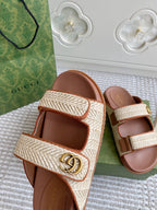 GC sandal with Double G Brown mix Beige Canvas Sheepskin 291016