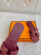HM Oran Sandal Red Burgundy Sheepskin 291399