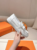 HM 25ss Platform Loafers Kelly Buckle White Cowhide 577475