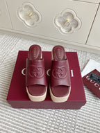 GC 25 Interlocking G Sandal Red Burgundy Cord Cowhide 291033