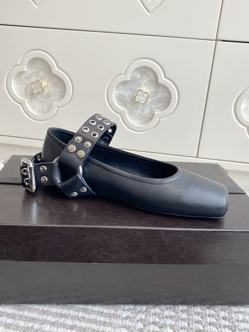 Alaia 25 Biker Ballet Flats Black Calfskin 291055
