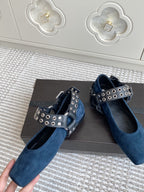 Alaia 25 Biker Ballet Flats Blue Suede 291056