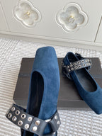 Alaia 25 Biker Ballet Flats Blue Suede 291056