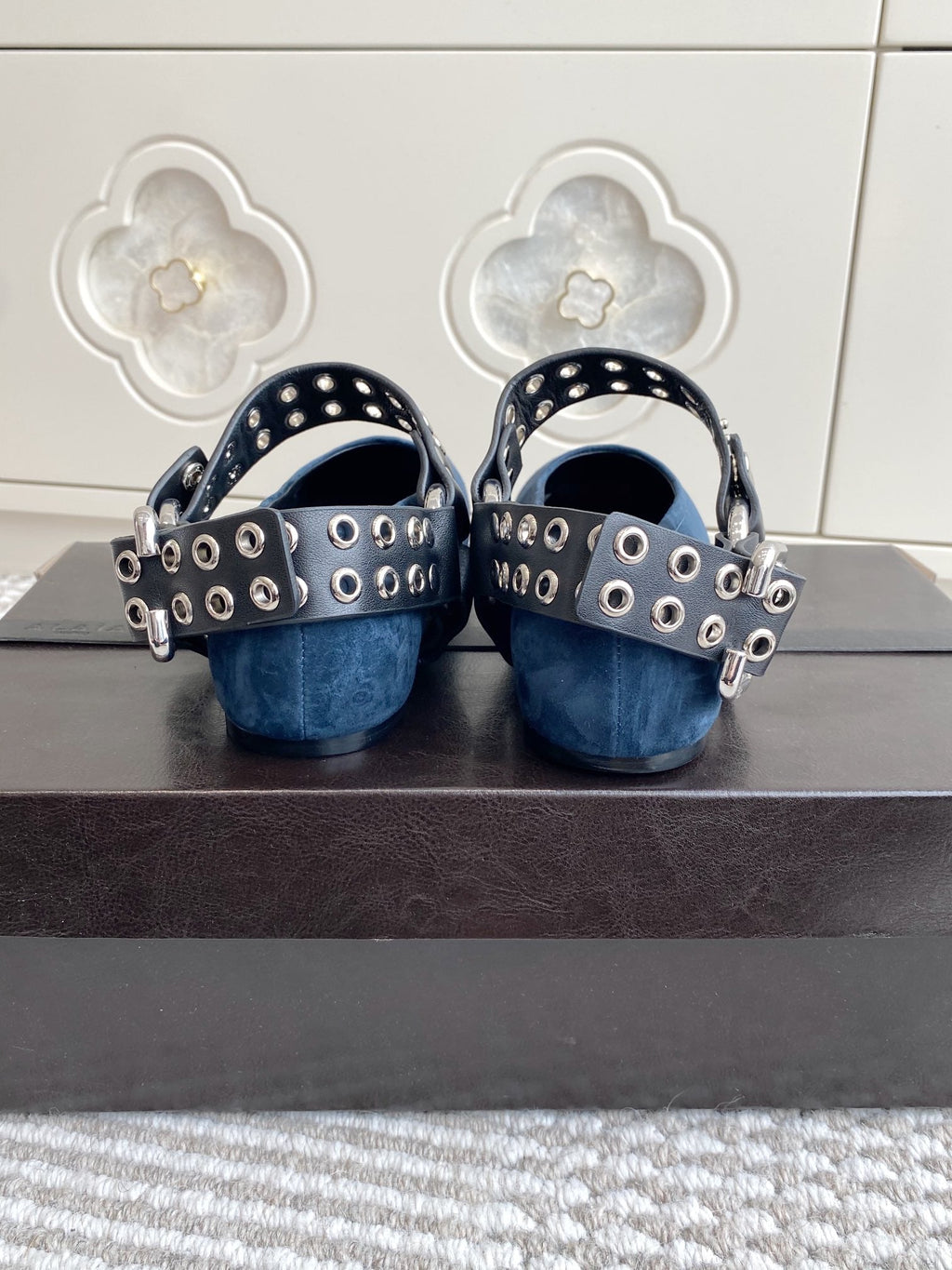 Alaia 25 Biker Ballet Flats Blue Suede 291056