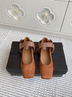 Alaia 25 Biker Ballet Flats Brown Suede 291057