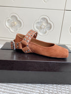 Alaia 25 Biker Ballet Flats Brown Suede 291057