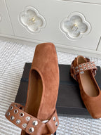 Alaia 25 Biker Ballet Flats Brown Suede 291057