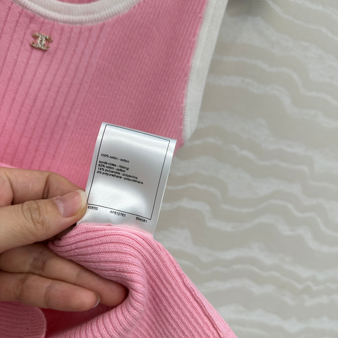 CC Knitted Vest Pink Cotton