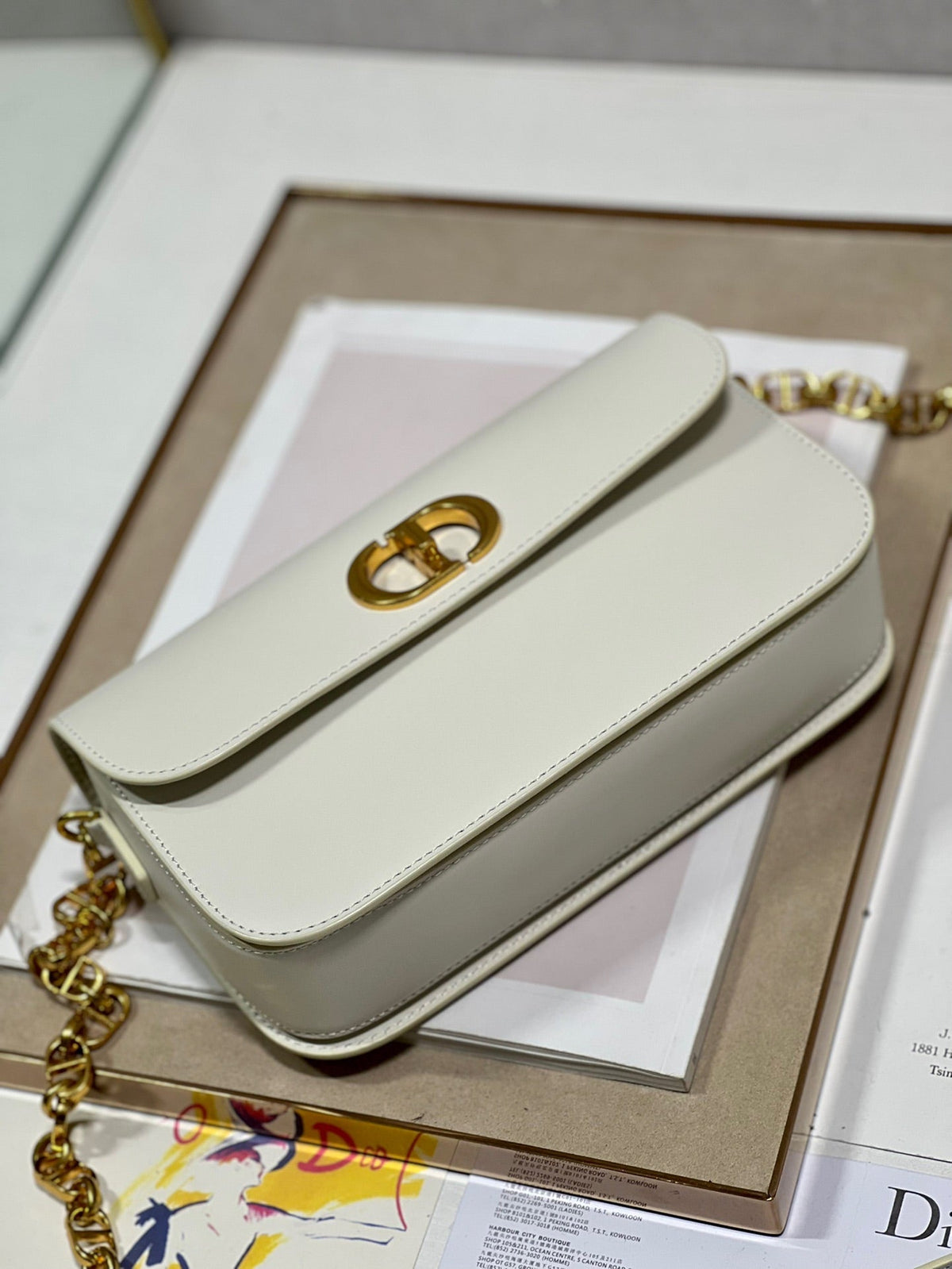 CD Montaigne Avenue Bag White Calfskin 336842