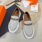 HM Buckle Casual Loafer Brown Cowhide Cloth 317045