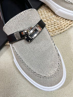 HM Buckle Casual Loafer Black Cowhide Cloth 317046