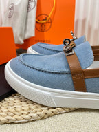 HM Denim Loafer Blue Brown Cowhide Cloth 317047