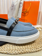 HM Denim Loafer Blue Black Cowhide Cloth 317049