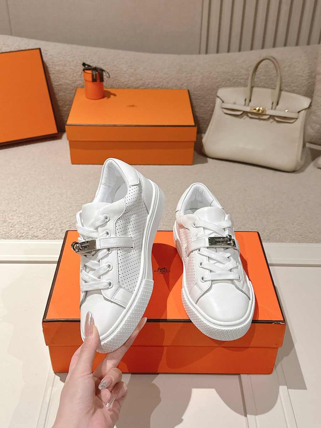 HM Day Sneakers White Perforated Calfskin 577515
