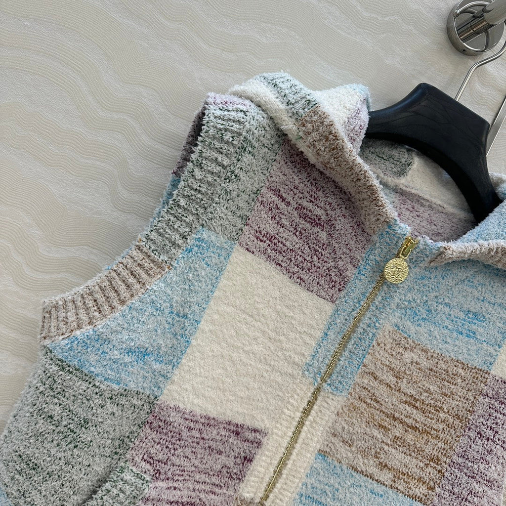 CC Hooded Vest Multicolor Polyester Acrylic Fibers Wool