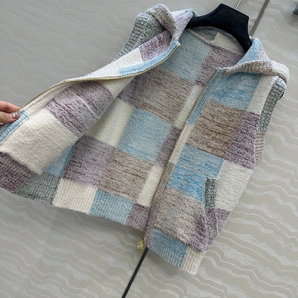 CC Hooded Vest Multicolor Polyester Acrylic Fibers Wool