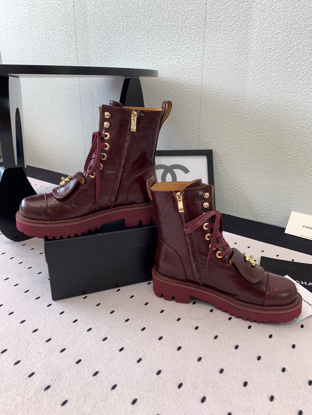CC Split Toe Ankle Boot 40mm Burgundy Sheepskin Rubber GHW 432516