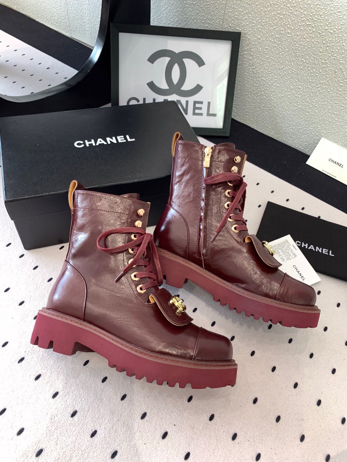 CC Split Toe Ankle Boot 40mm Burgundy Sheepskin Rubber GHW 432516