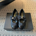 CC 25SS Bow Flat Shoes Black Sheepskin Canvas 530673