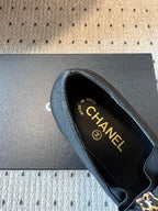 CC 25SS Bow Flat Shoes Black Sheepskin Canvas 530673