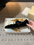 The Row 2025 Ballet Flat Black Suede Wool 561592