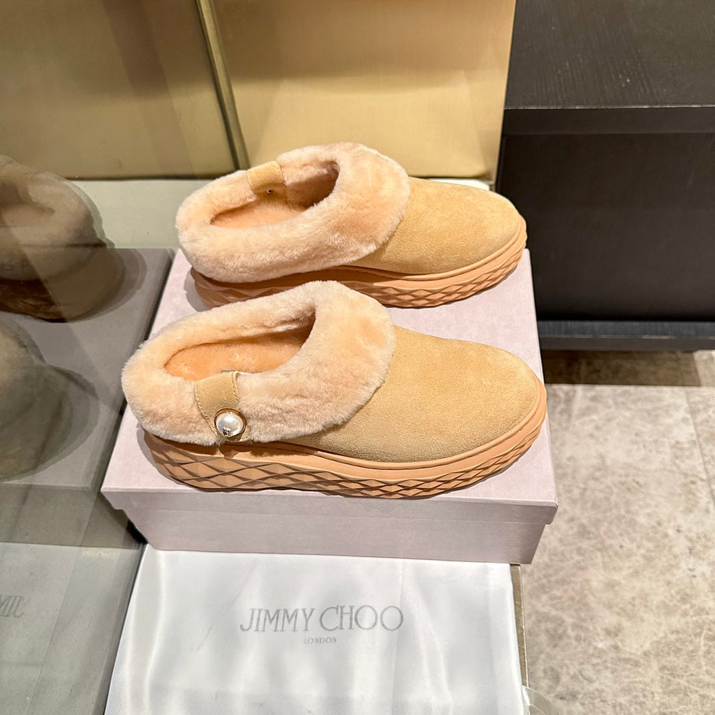 Jimmy Choo Flip Flops Light Brown Suede Shearling Lining 538898
