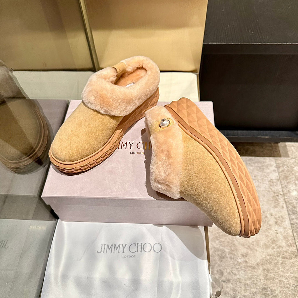 Jimmy Diamond Maxi Mules Beige Suede Shearing 538898