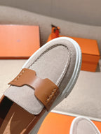 HM 25ss Platform Loafers Gray Brown Denim Cowhide 577166