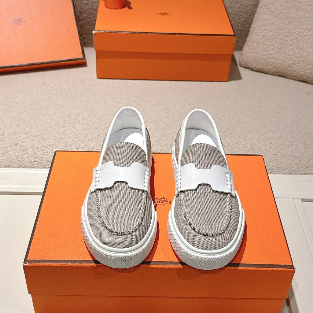 HM 25ss Platform Loafers Gray White Denim Cowhide 577167