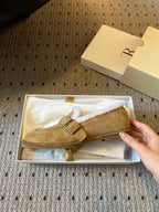 The Row 2025 Shearling Loafer Tan White Suede Wool 561603