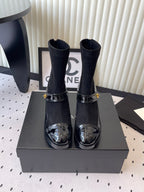 CC 25 Short Boot Black Suede Patent Leather 514102