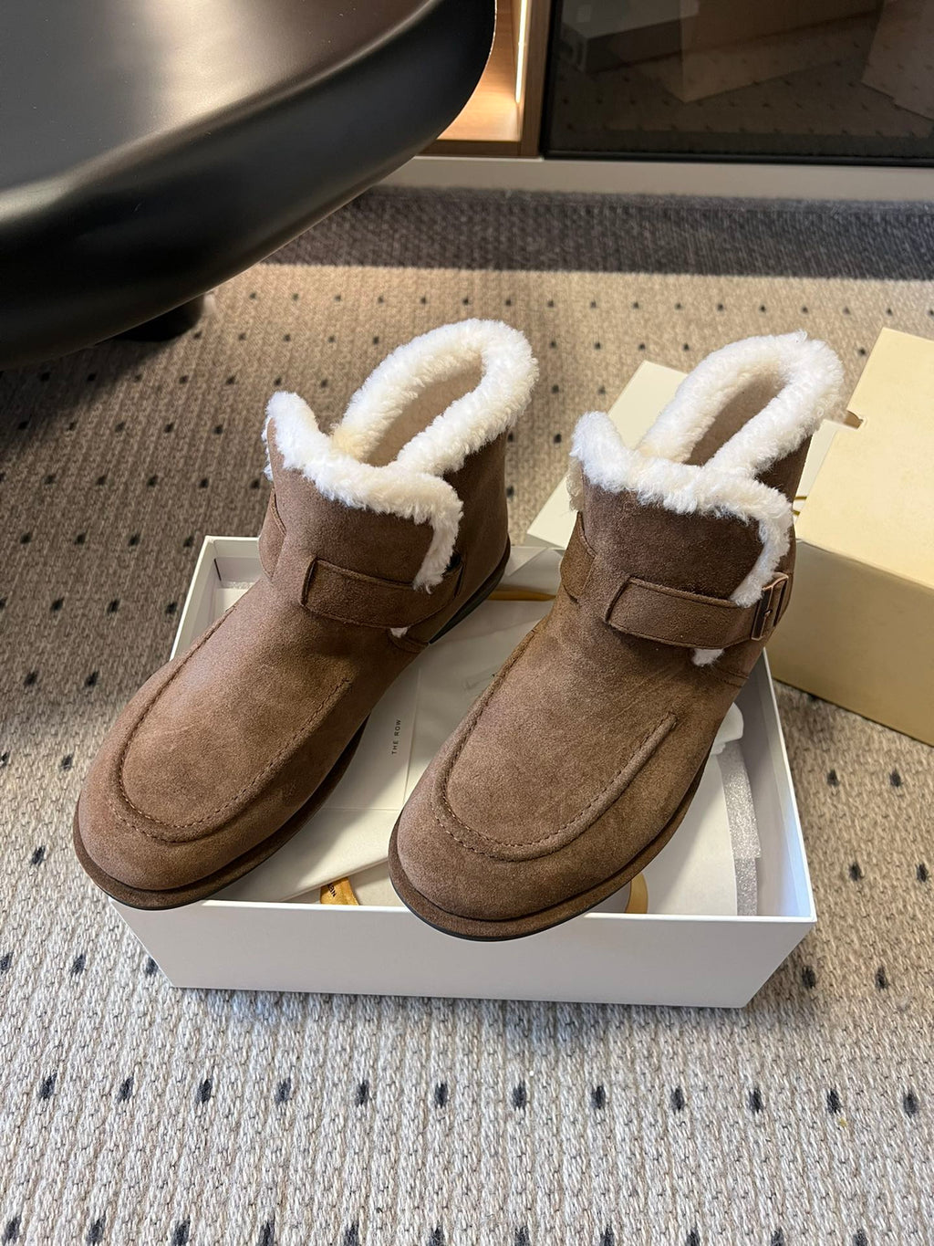 The Row 2025 Ankle Boot Brown White Suede Wool 561621