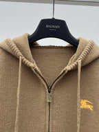 Burberry 25 Zipper-Up Hooded Knit Cardigan Beige Wool Cashmere