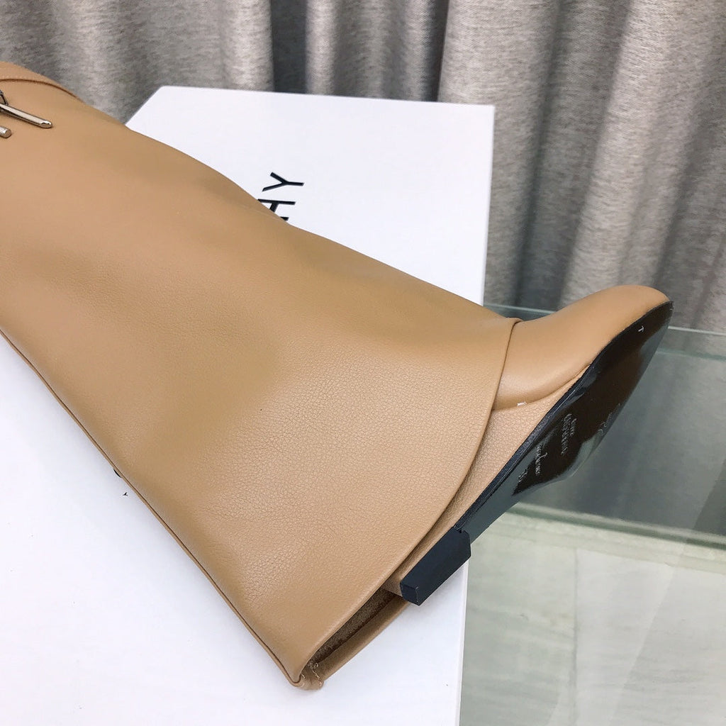 Givenchy Shark-Lock Knee-High Boots Beige Cowhide