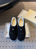 The Row 2025 Striped Furry Slipper Black White Wool 561636