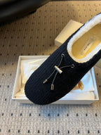 The Row 2025 Striped Furry Slipper Black White Wool 561636