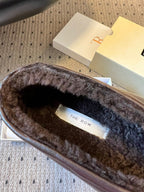 The Row 2025 Stella slip-on Shoe Dark Brown Sheepskin Wool 561641