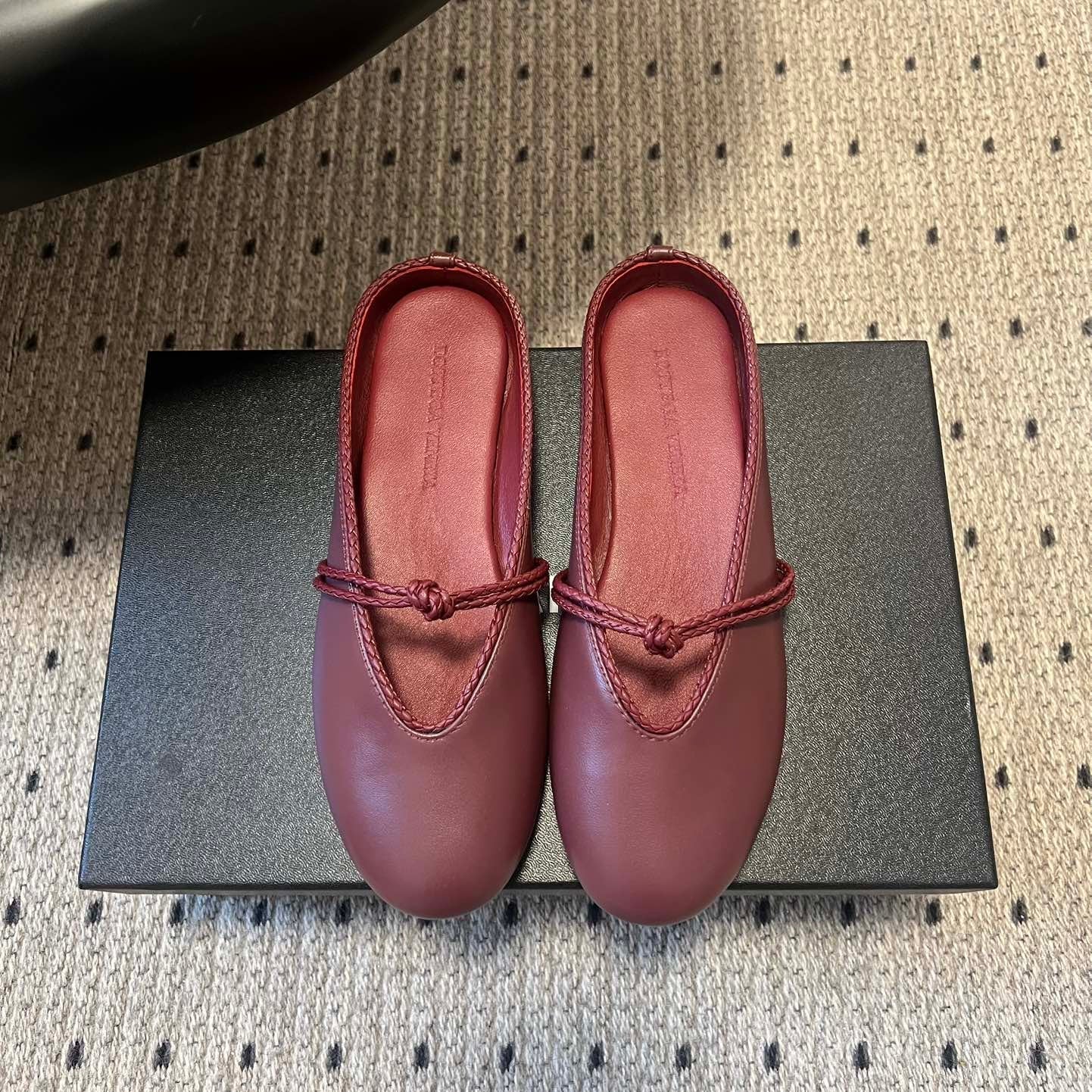 BV 26s Flats Mules Burgundy Calfskin