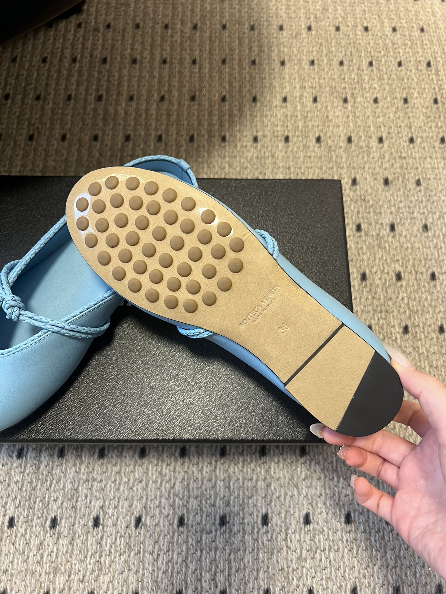 BV 26s Flats Mules Light Blue Calfskin