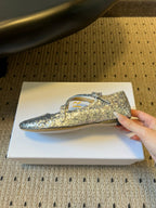 CD Very Ballet Flat Sliver Lambskin & Glitter