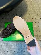 BV Astaire Loafers Knotted Dark Brown Crinkled-Suede Leather 616650