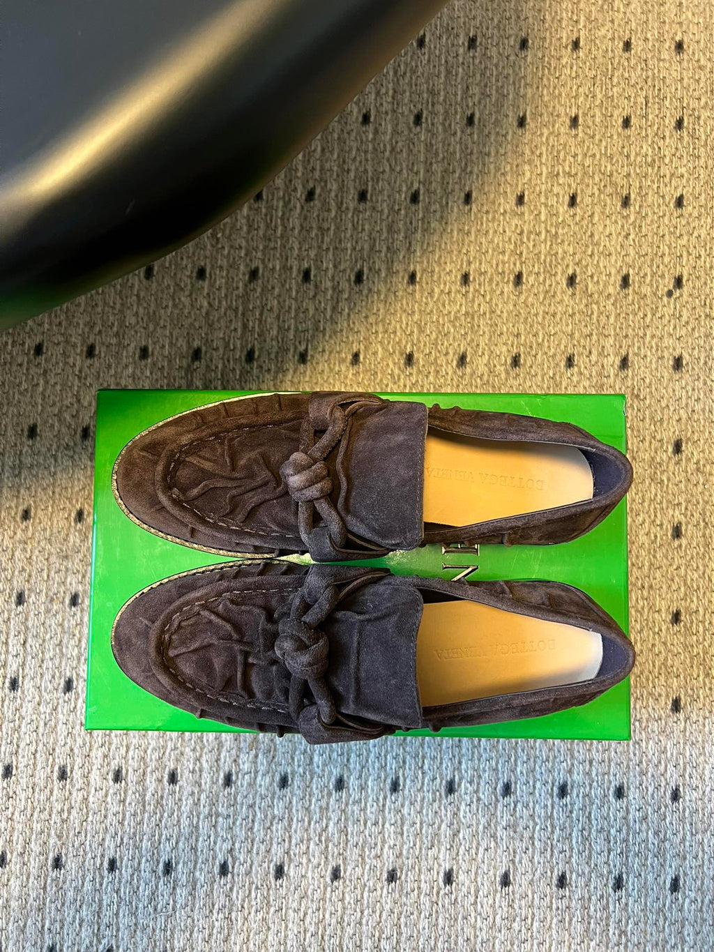 BV Astaire Loafers Knotted Dark Brown Crinkled-Suede Leather 616650
