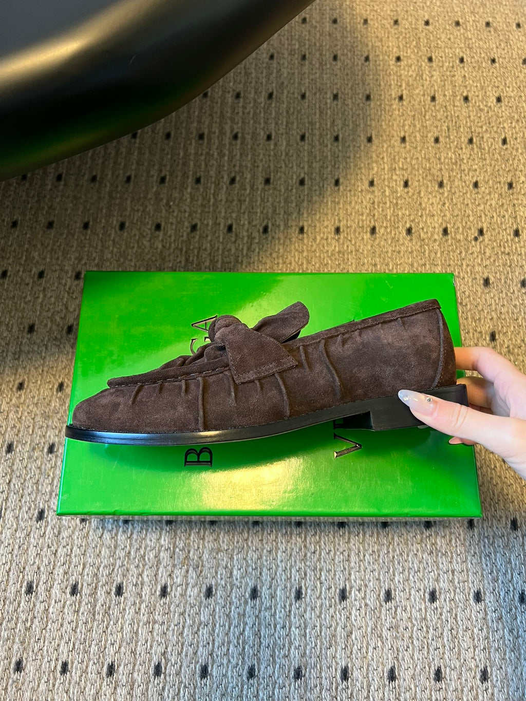 BV Astaire Loafers Knotted Dark Brown Crinkled-Suede Leather 616650