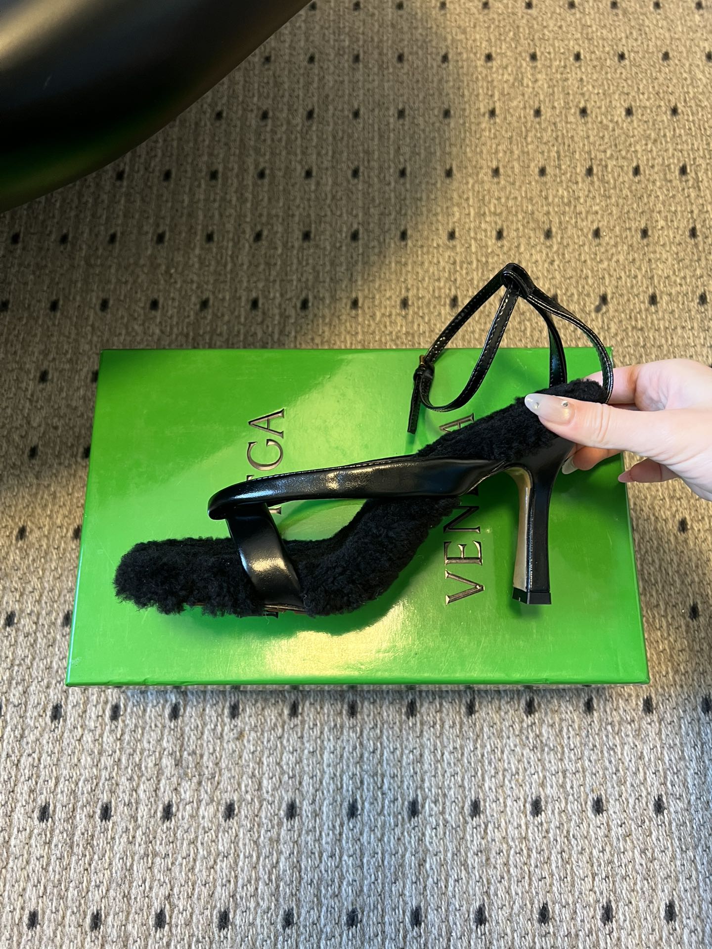 BV 26s Square-Toe High-Heel Sandals 9cm Black Lambskin Wool