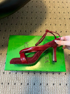 BV 26s Square-Toe High-Heel Sandals 9cm Red Lambskin Wool
