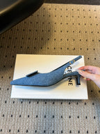 Celine Signature Slingback 5cm Blue Denim 619638