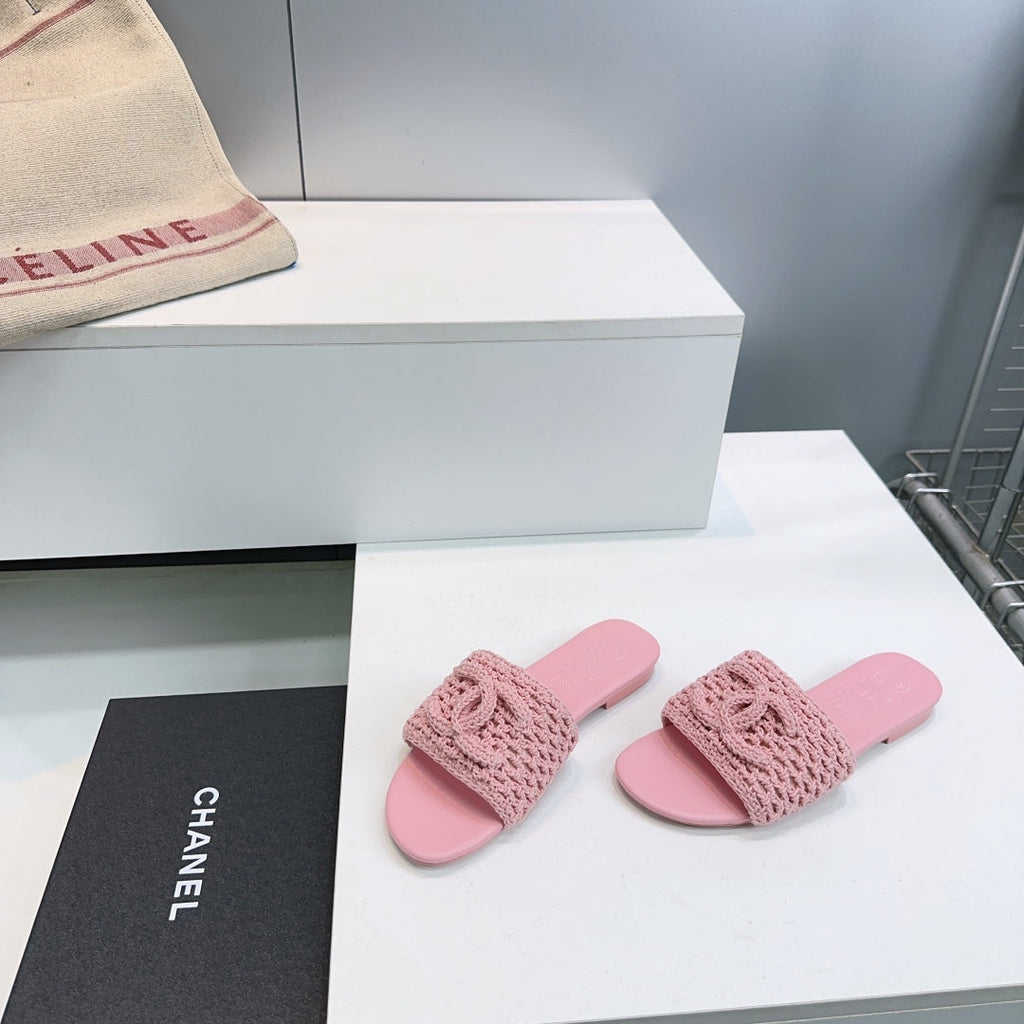 CC Flat Sandals Pink Knitted Sheepskin 628642