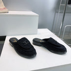 CC Loafers Half-Slip Sandals Black Wool Sheepskin 628645