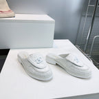 CC Loafers Half-Slip Sandals White Wool Sheepskin 628646