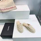 CC Loafers Half-Slip Sandals Beige Wool Sheepskin 628647